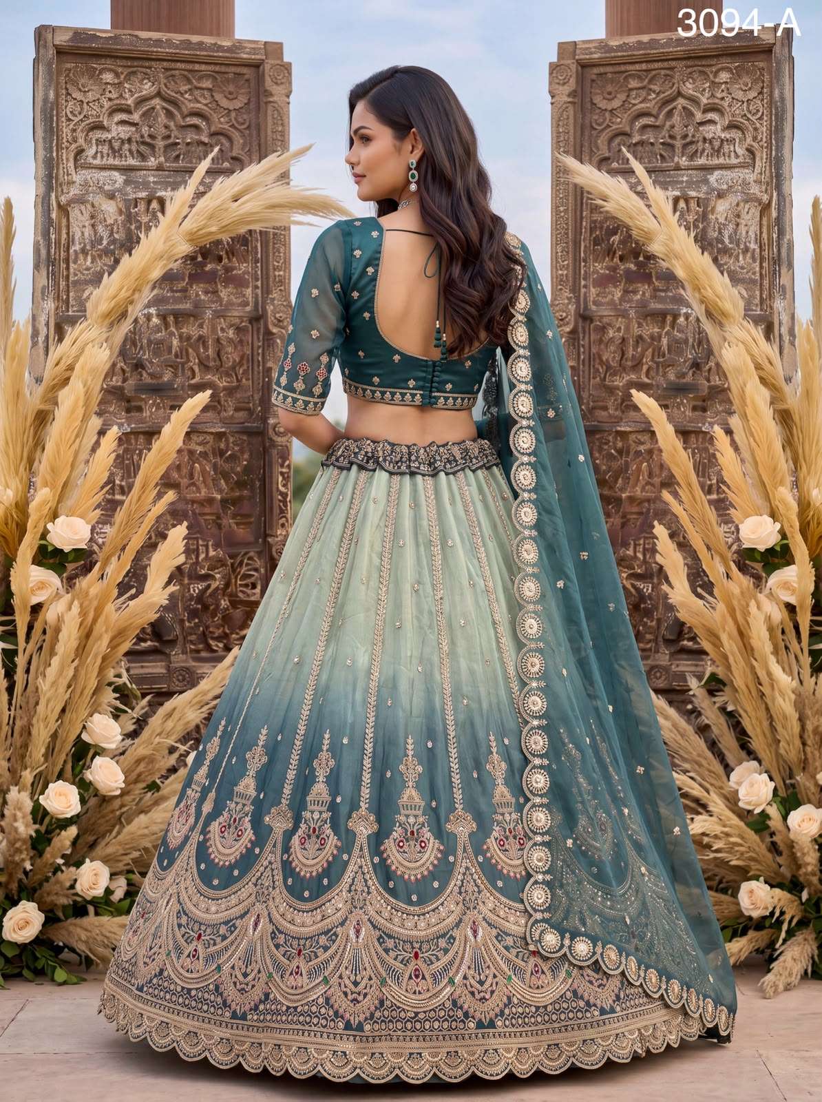 Art Of beautiful Work in Shaded Color Designer Chandnia Silk fabric Lehenga Choli Wholesale in surat 3094